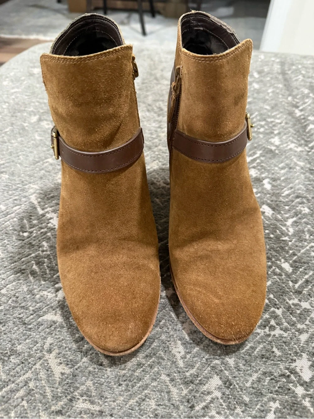 Cole Haan Hanover Suede Booties 9B Tobacco Brown Buckle Ankle Boots W10606